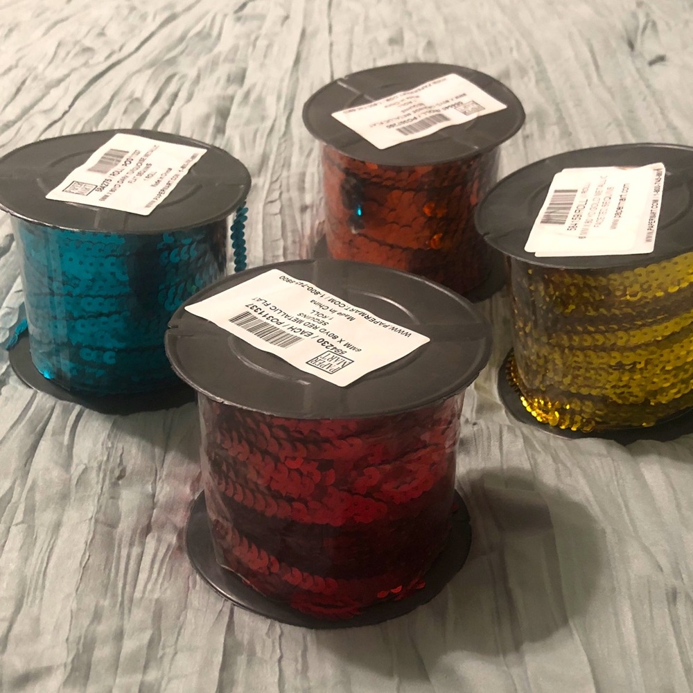 Sequin Ribbon Set - Red, Blue, Yellow, Orange